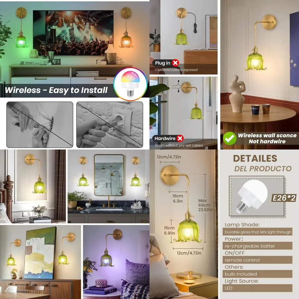 

Пара регулируемых настенных бра на батарейках с пультом дистанционного управления, золотая отделка, перезаряжаемая для домашнего декора