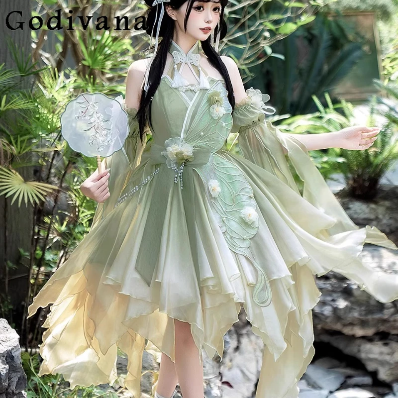 

Butterfly Hanfu Daily Girl Dress Embroidery National Style Chinese Dress Women's Princess Green Sweet Long Dress