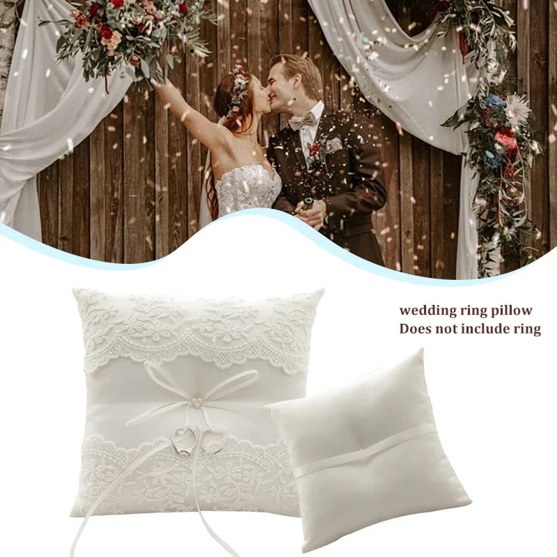 

20X20Cm White Lace Wedding Ring Pillow Alliance Bridal Ring Bearer Pillow Cushions Wedding Marriage Ceremony Decoration Supplies