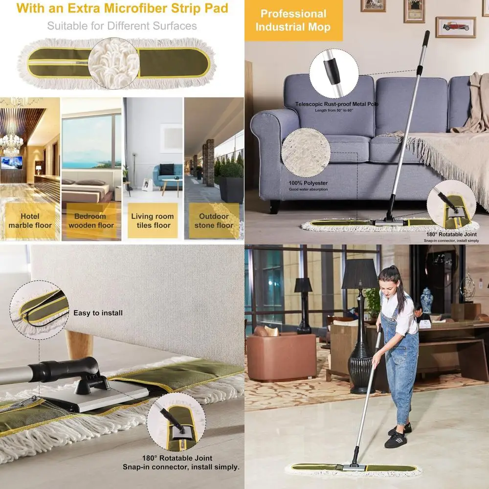 

Heavy-Duty 36 Dust Mop for Commercial Floors - Long Handle, Green, Suitable for Hardwood, Tile, and Marble