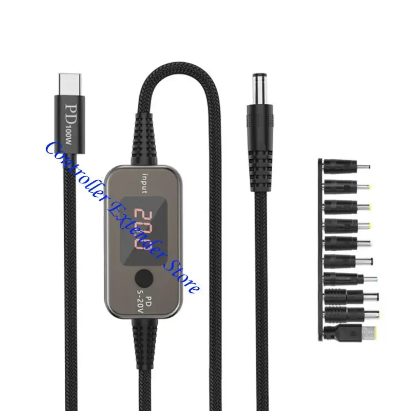 N84B شحن سريع DC5521 سلك الطاقة 5V إلى 20 فولت الفولتية القابلة للتعديل لجهاز توجيه طابعات أجهزة الكمبيوتر المحمولة وأجهزة USB C