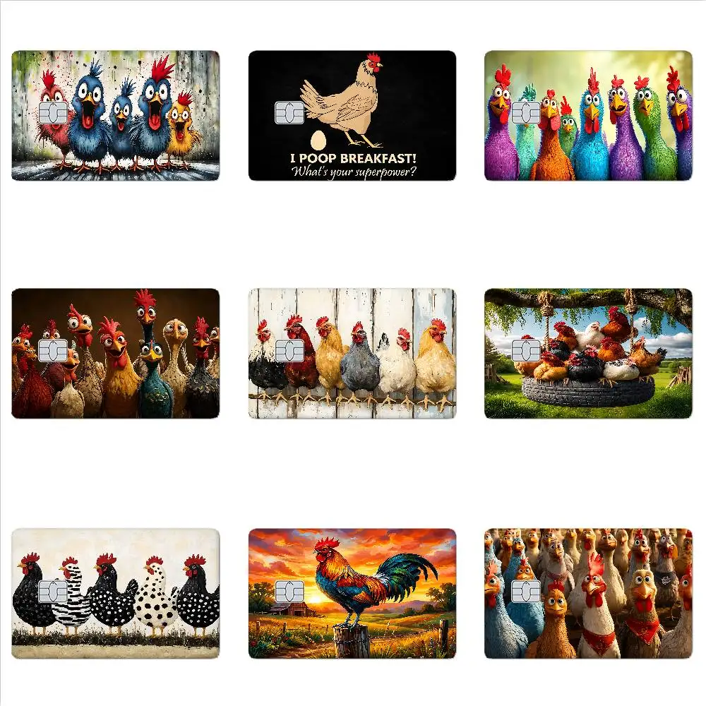 Different Colored Rooster Card Skin Stickers Matte Suitable For VISA Card Bus And Subway Contactless IC Cards