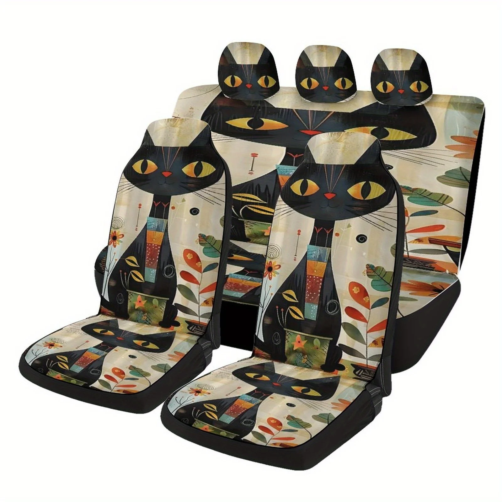 

7pcs Stylish And Cute Pet Printed Car Interior Covers, Breathable And Non-Slip, Suitable For Five- Cars.