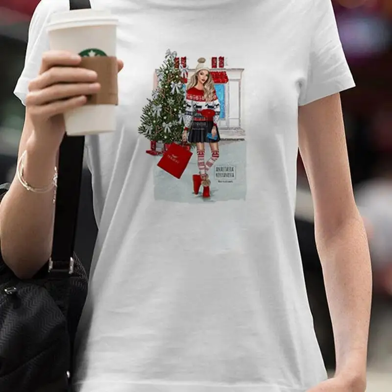 Funny Santa Claus Vintage Women T Shirt Print Tops Lady Top