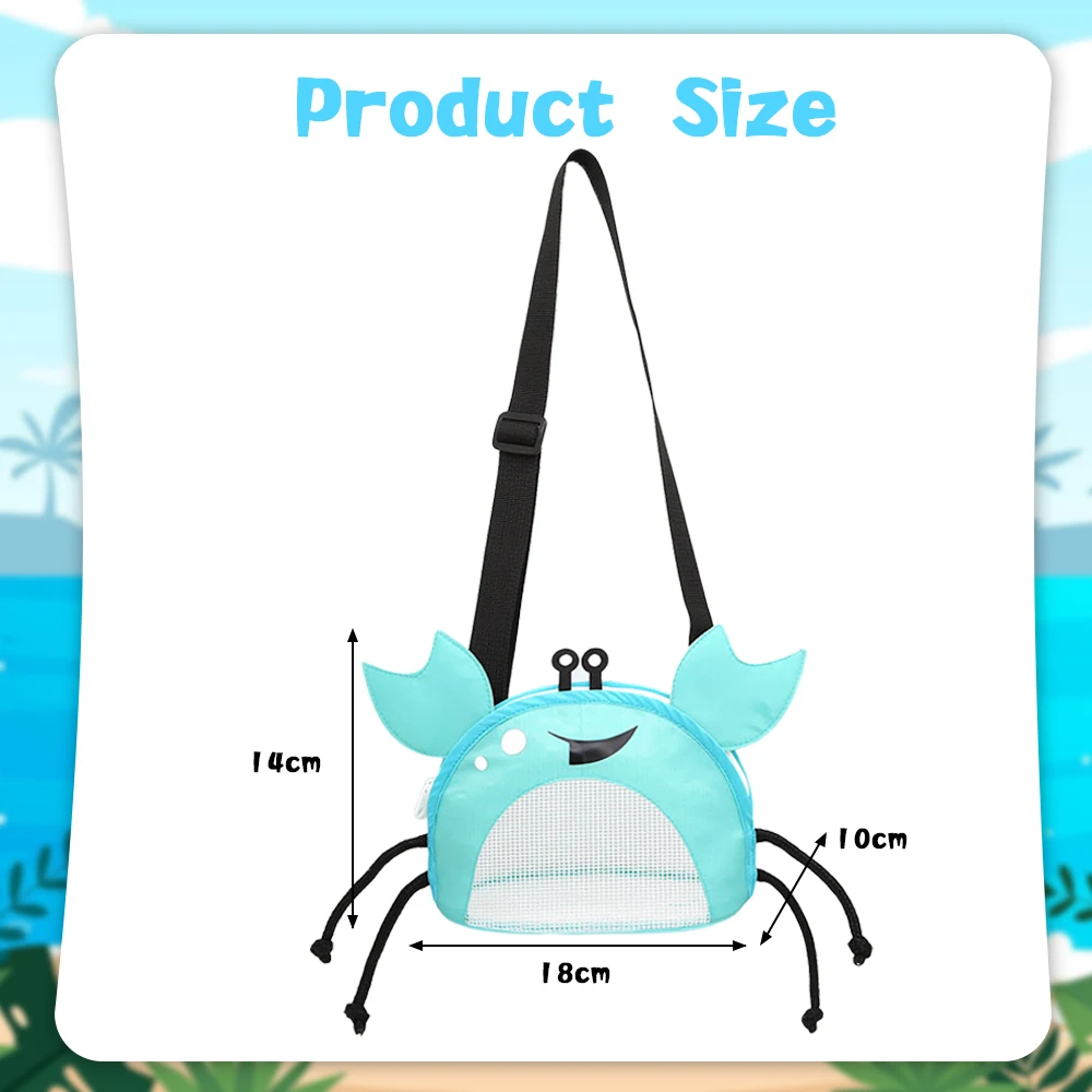 Summer Kids Travel Beach Mesh Bag Cartoon Crab Toy Storage Bag borsa per la raccolta di conchiglie per bambini con spallacci regolabili