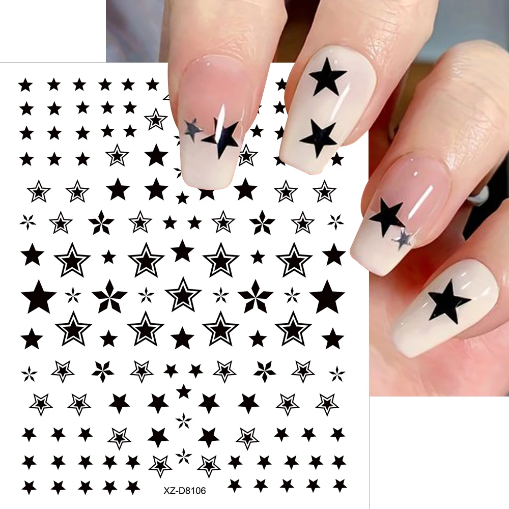 12 Stuks 3D Zwarte Strik Kruis Ster Maan Nail Stickers Mini Vijfpuntige Ster Strik Y2K Nail Decal nail Art Decoratie Accessorie