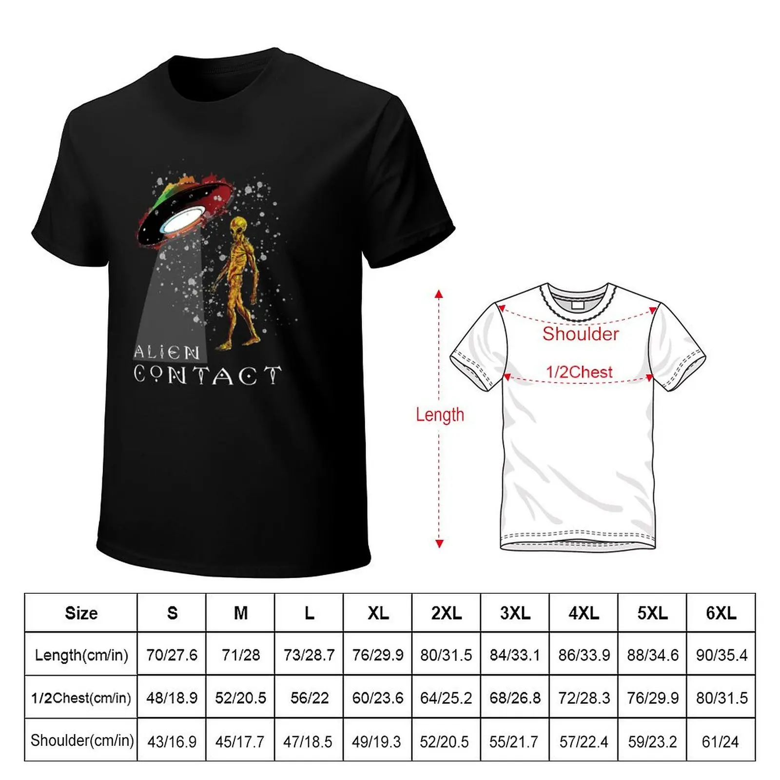 Alien Contact - Alien and Spaceship T-Shirt Functional Casual Short Sleeve Tee
