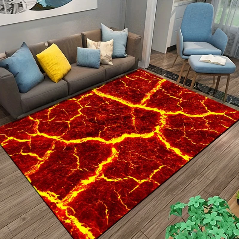 3D Volcano Lava Magma Area Rug Large,Carpet Rug for Living Room Bedroom Sofa Doormat Decoration,Kid Game Play Non-slip Floor Mat