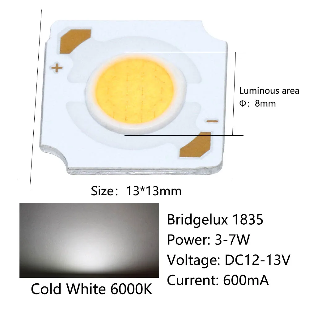 5pcs LED COB Bridgelux Crystal 1835 Chip Matrix Lamp Beads 3-7W 12V 600mA bianco caldo freddo per la decorazione faretti accessori