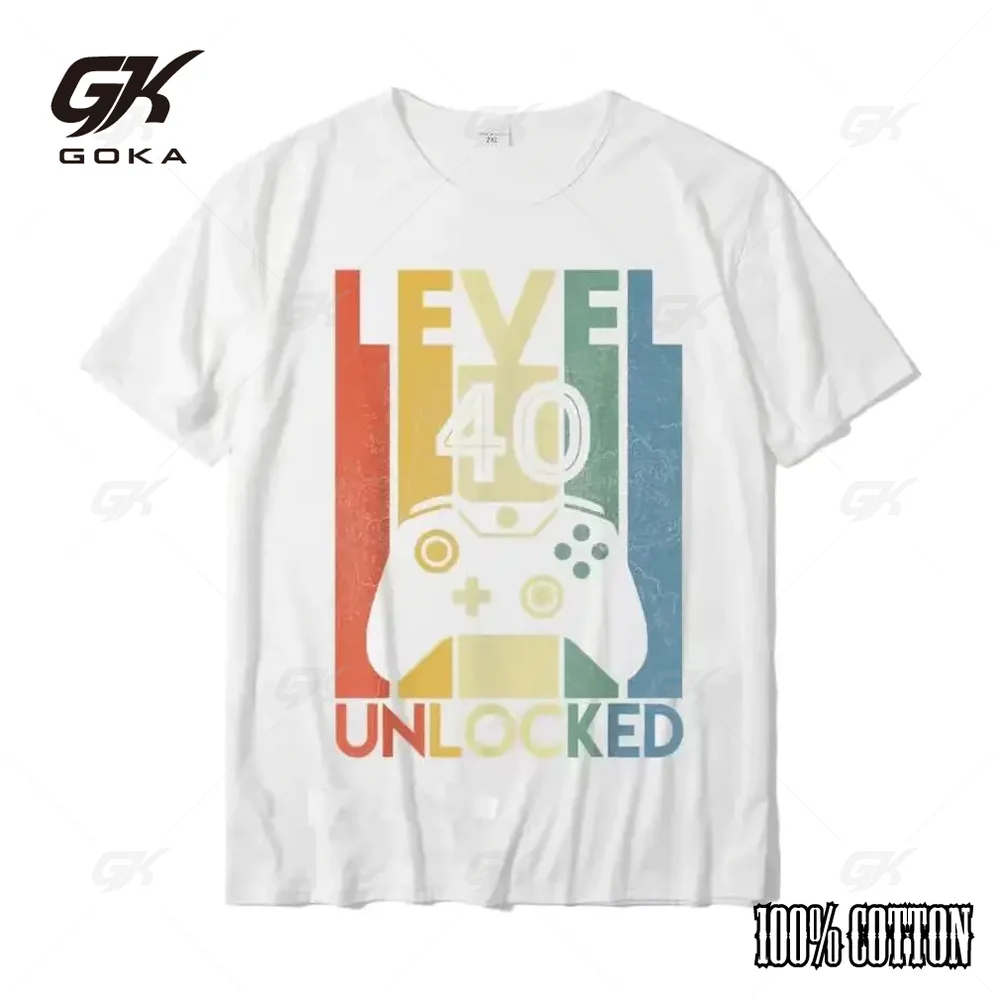 Level 40 Unlocked  Funny Video Gamer 40th Birthday Gift Graphic T-Shirts Men clothing  Summer  Short Sleeve Casual Tops Unisex