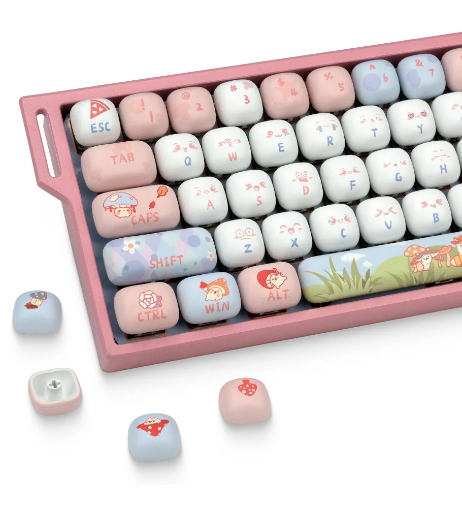 Small steamed bread keycap cute round girl keyboard cap PBT high value 138 key two-dimensional personalized keycap