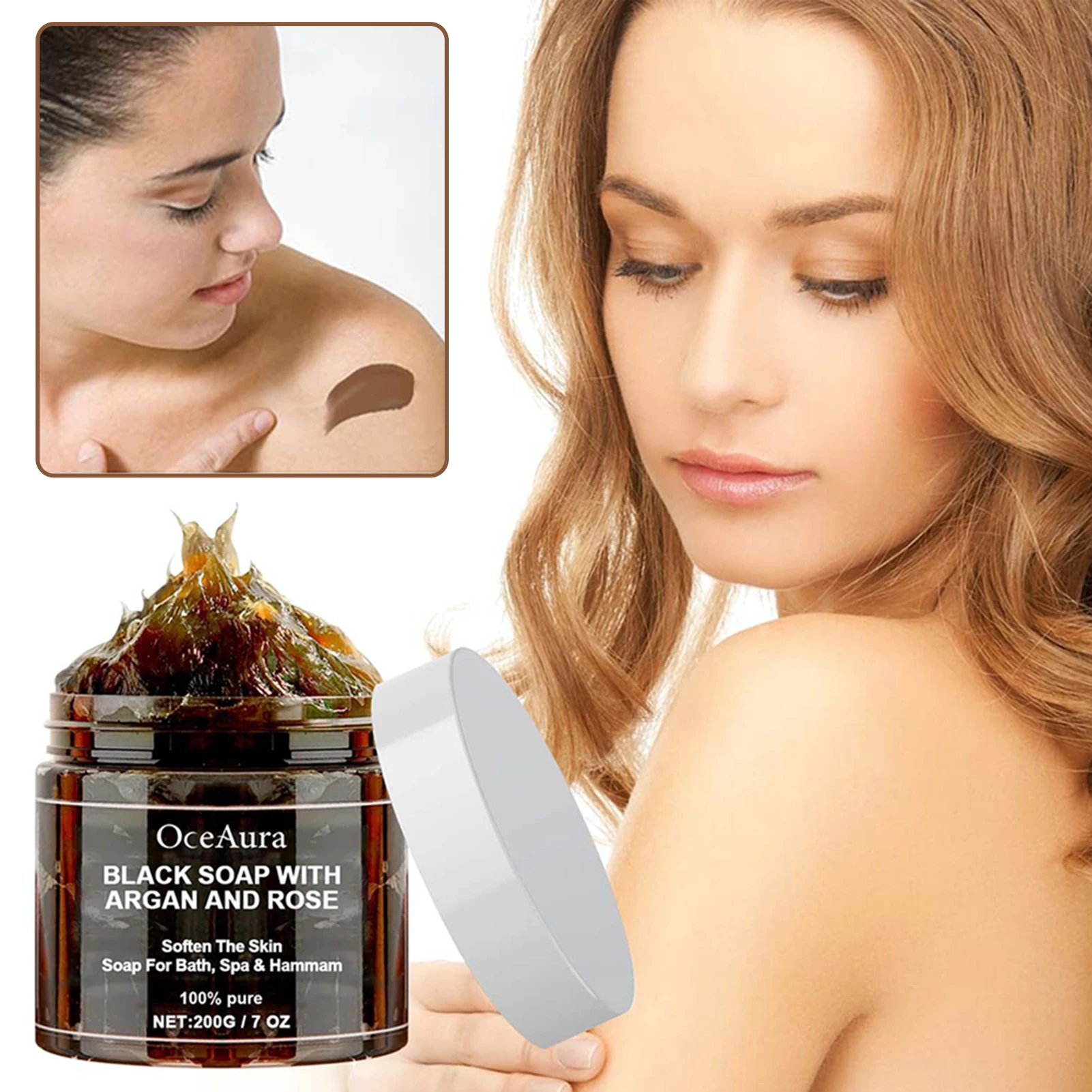 200g Morocco Black Soaps,Body Exfoliators With Argans Rose Moisturizing Exfoliating Scrub For Body Face Hand Foot For Women Men