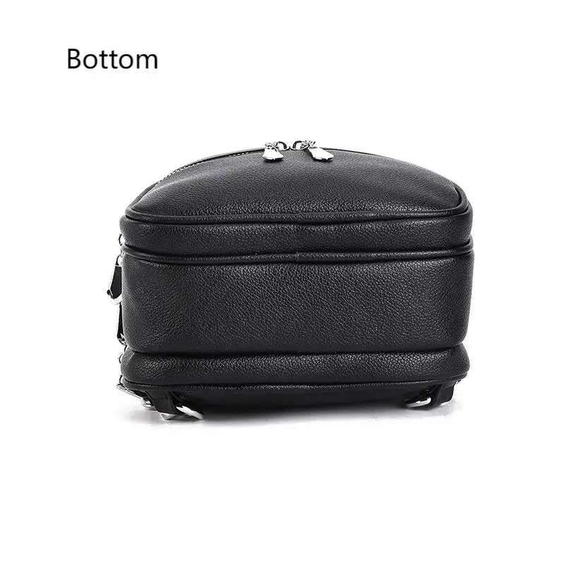 Ein hochwertiger multifunktionaler kleiner Rucksack für Damen, eine neue Mini-Handtasche in Uni-Farbe, im lässigen Schulstil. – Detail 15