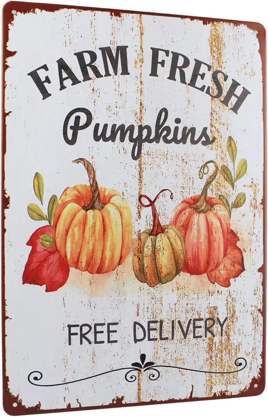 Farm Fresh Pumpkins Retro Vintage Metal Tin Sign Iron Poster for Indoor & Outdoor Home Farm Coffee Kitchen Wall Decor Fall  sign