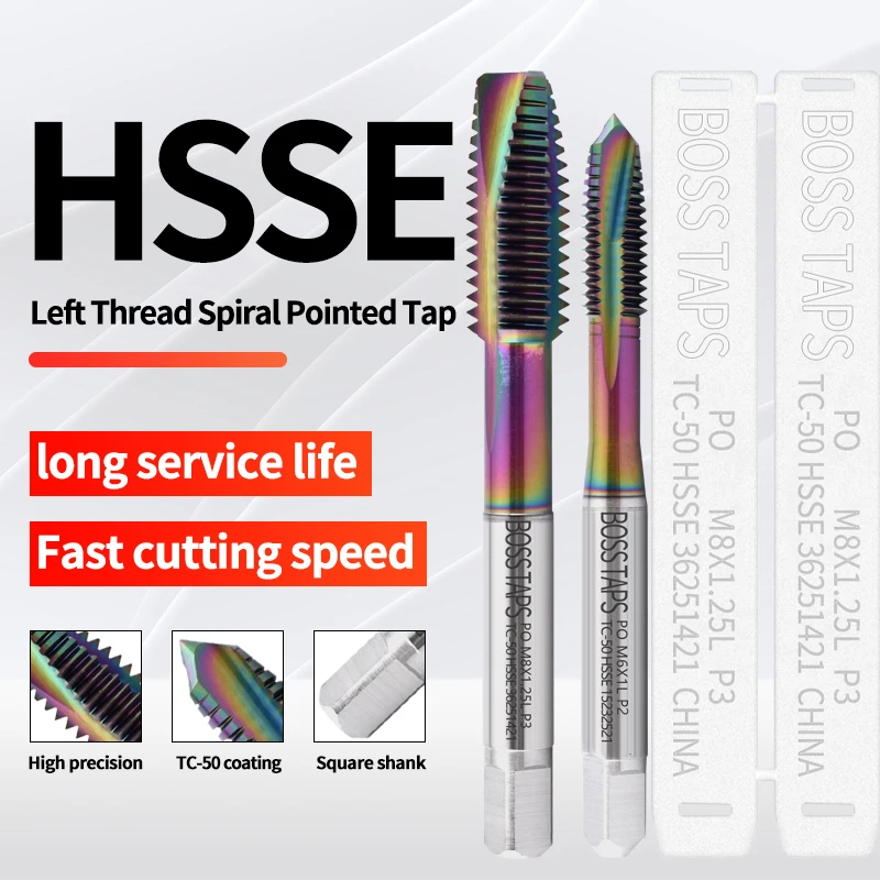 BOSS TAPS HSSE-M35 JIS Standard Left Hand Spiral Pointed Tap M2 M2.5 M3 M3.5 M4 M5 M6 M8 M10 M12 Machine Screw Thread Taps 