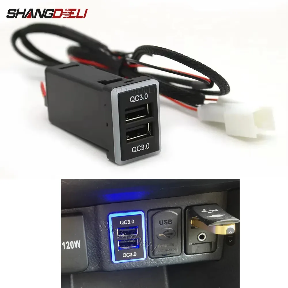 Blue LED Light Quick Charge Dual QC3.0 USB Socket Car Charger Power Adapter for camry corolla rav4 hilux accessories