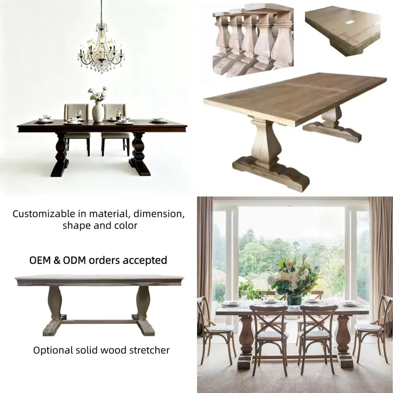 Solid Oak Leg Rectangular Dining Table Wood Veneer Top Modern Farmhouse Style Retractable Extendable for Family Restaurant 8