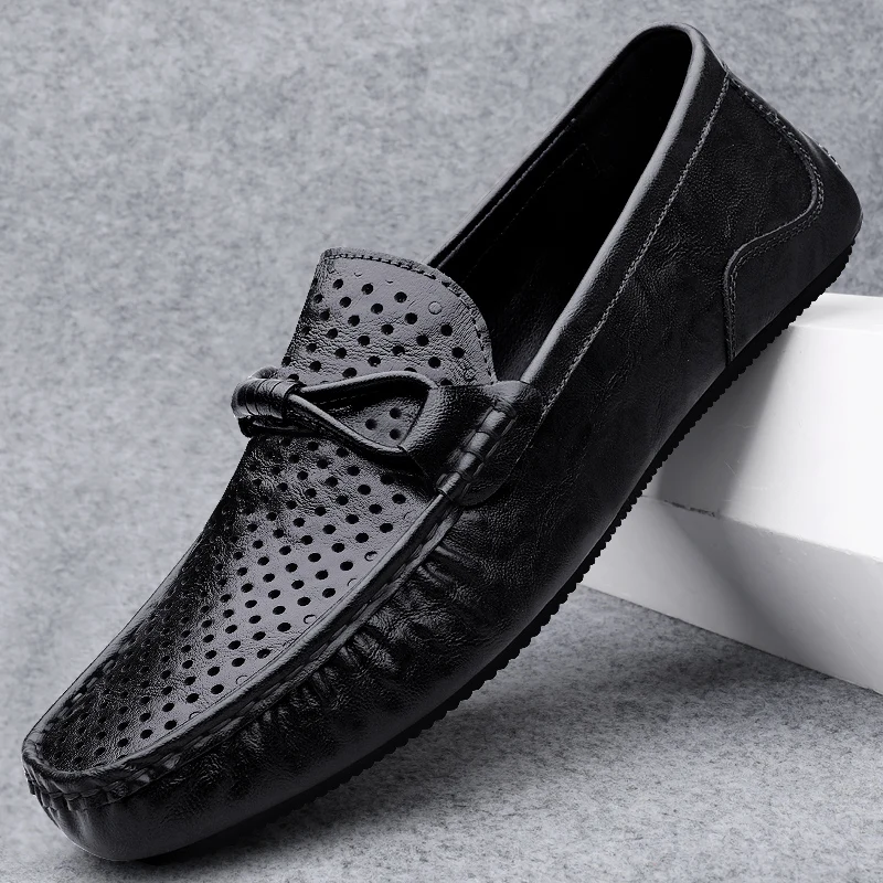 

2025 Summer Penny Loafers Men Casual Shoes Breathable Man Moccasins Leather Slip On Flats Lightweight Mens Driving Shoes