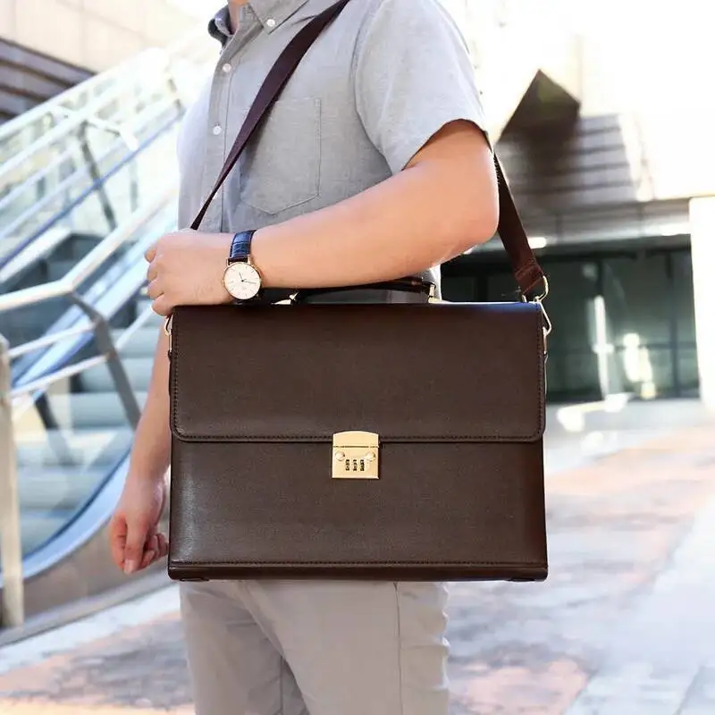 High Quality Men's Simple Handbags Vintage Password Lock Briefcase Large Capacity Business Computer Bag Satchel