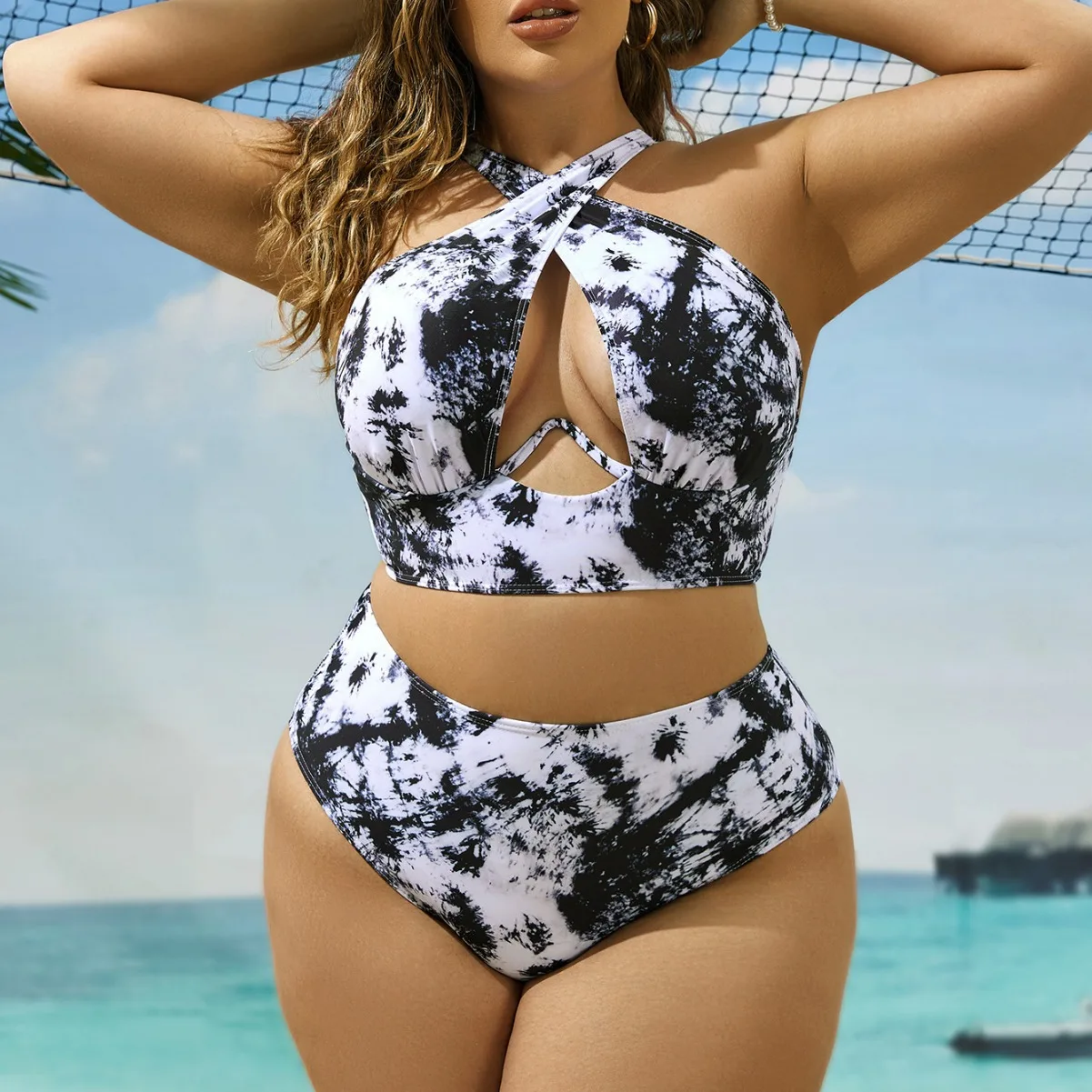 

New Design 2025 Summer Women's Print Swimsuit Sexy Hollow Out Backless Swimwear High Waist Push Up Bathing Suit Beachwear 4XL