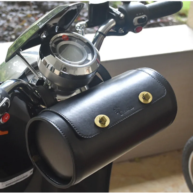 Large Capacity PU Leather Pure Handmade Vintage Bicycle, Motorcycle, Cylinder Tail Bag, Front Handle, Hanging Bag,S92