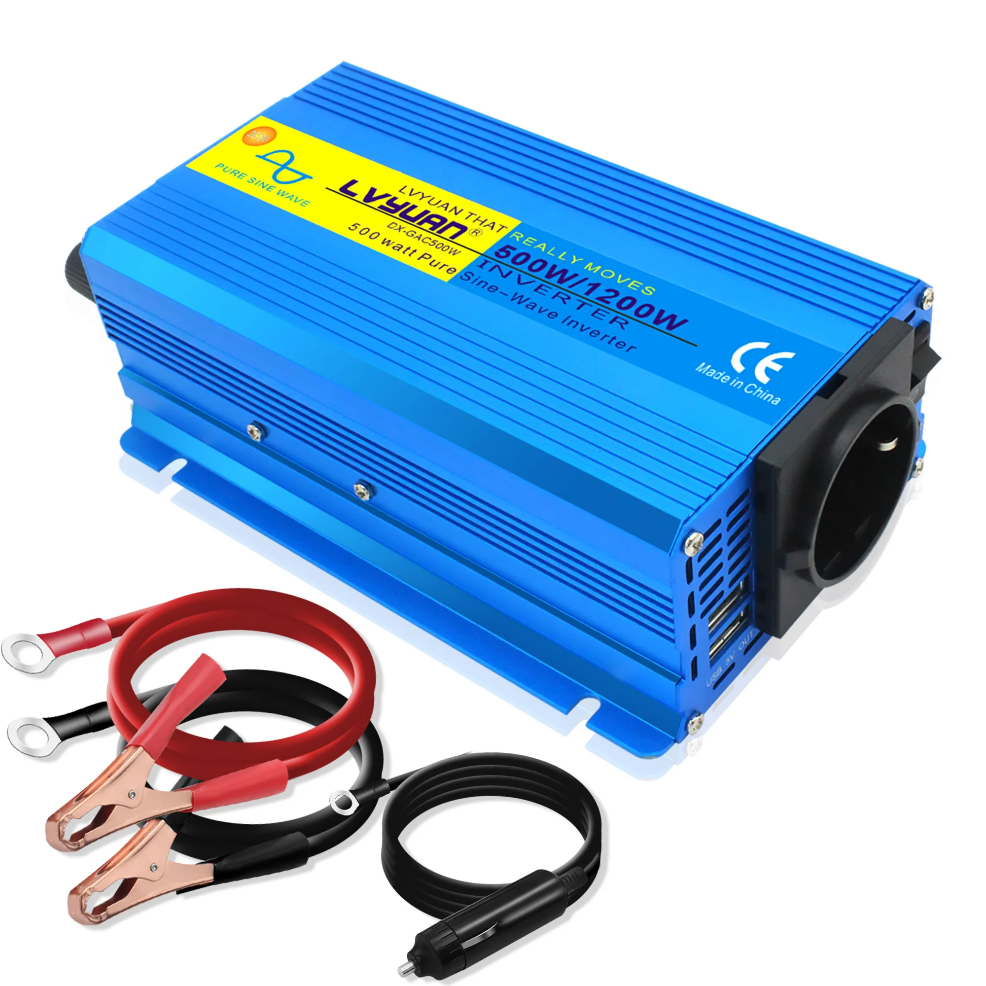 

Europe Socket Pure Sinewave Car Inverter 500W DC 12V to AC 220V Laptop Charger Mini Inverter for Long Travel Small Inverter