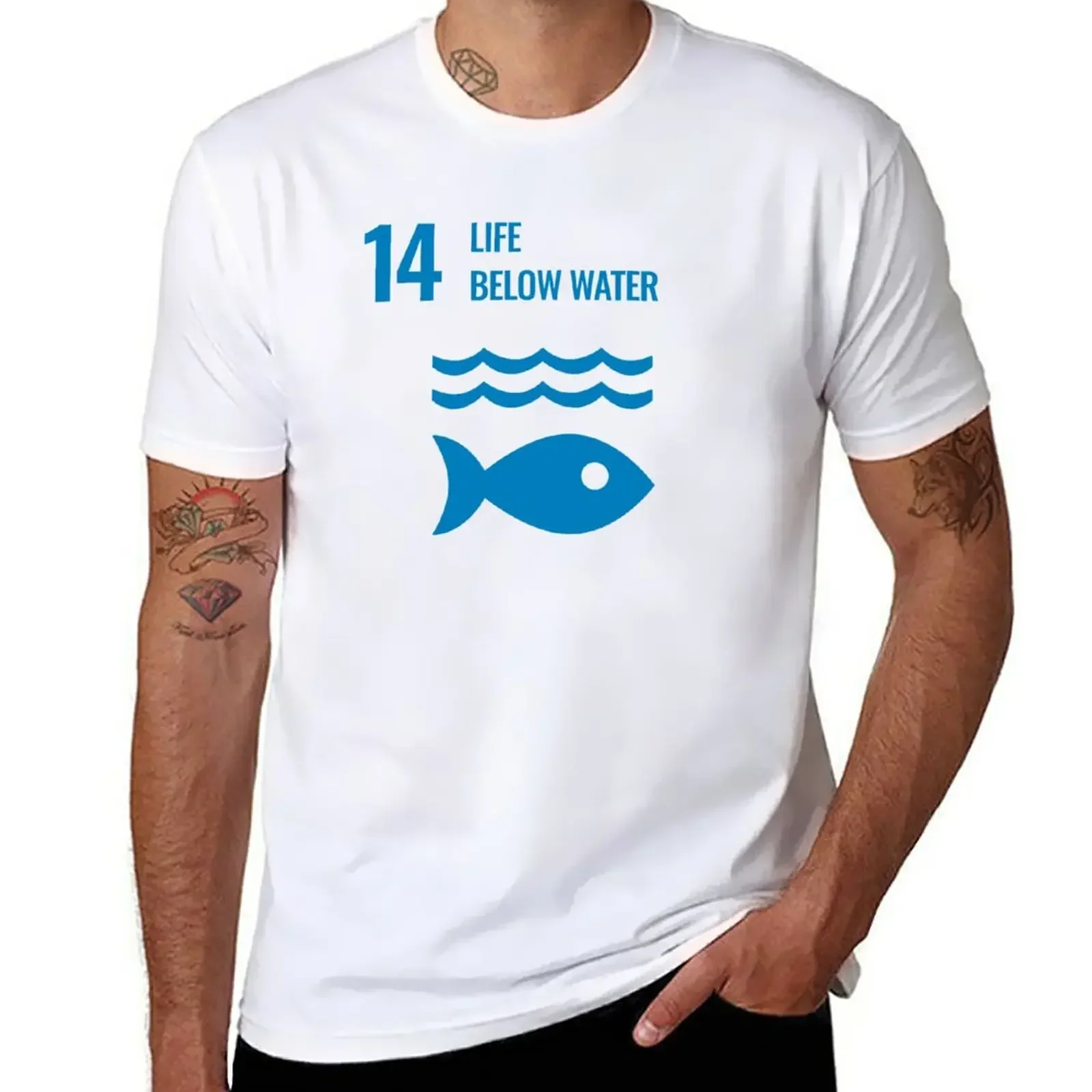 ONU SDG 14 vida abaixo da água camiseta, desenvolvimento sustentável camiseta, uso ambiental, conserva e eco-friendly, mar e oceano, recursos marinhos