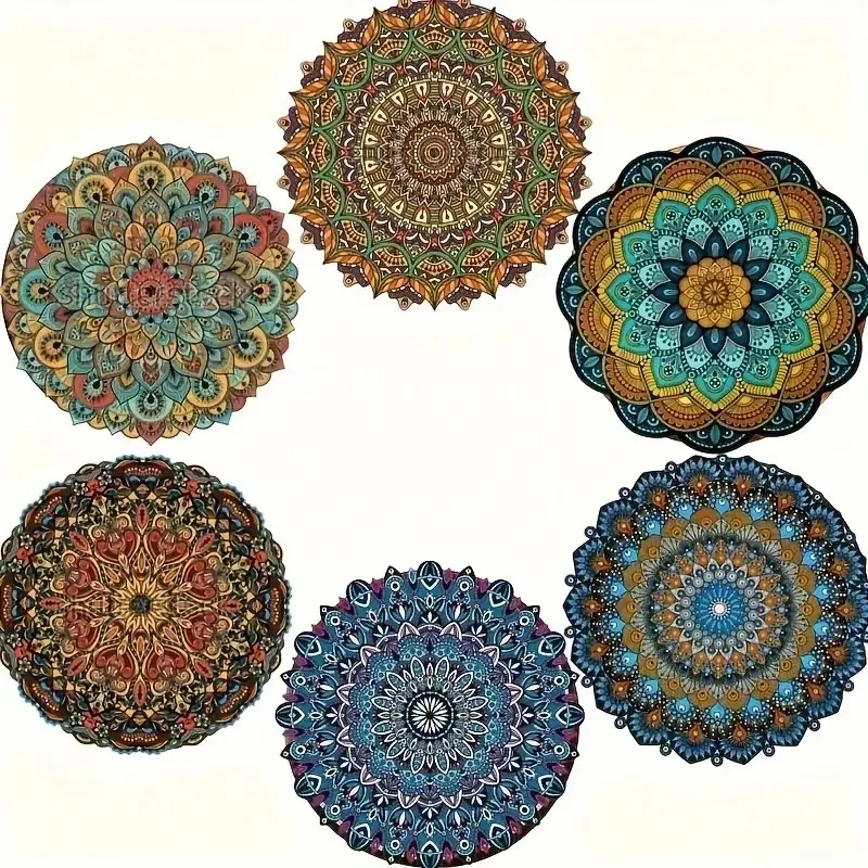 6 Stück/Set rutschfeste Untersetzer aus Holz mit Mandala-Muster, Bürountersetzer für Erwachsene, Familienuntersetzer, Festivalgeschenke