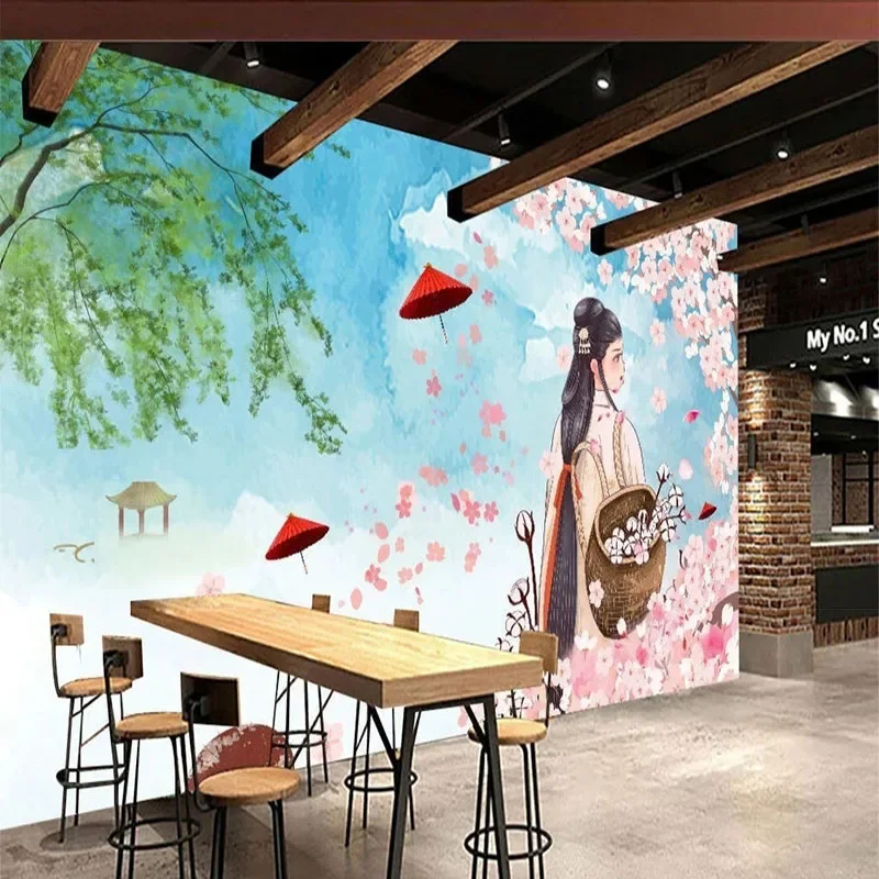 

Custom Any Size 3D Beautiful Romantic Peach Blossom Japanese Dining Room Backdrop Papel De Parede Home Décor Tapety Fresco Art