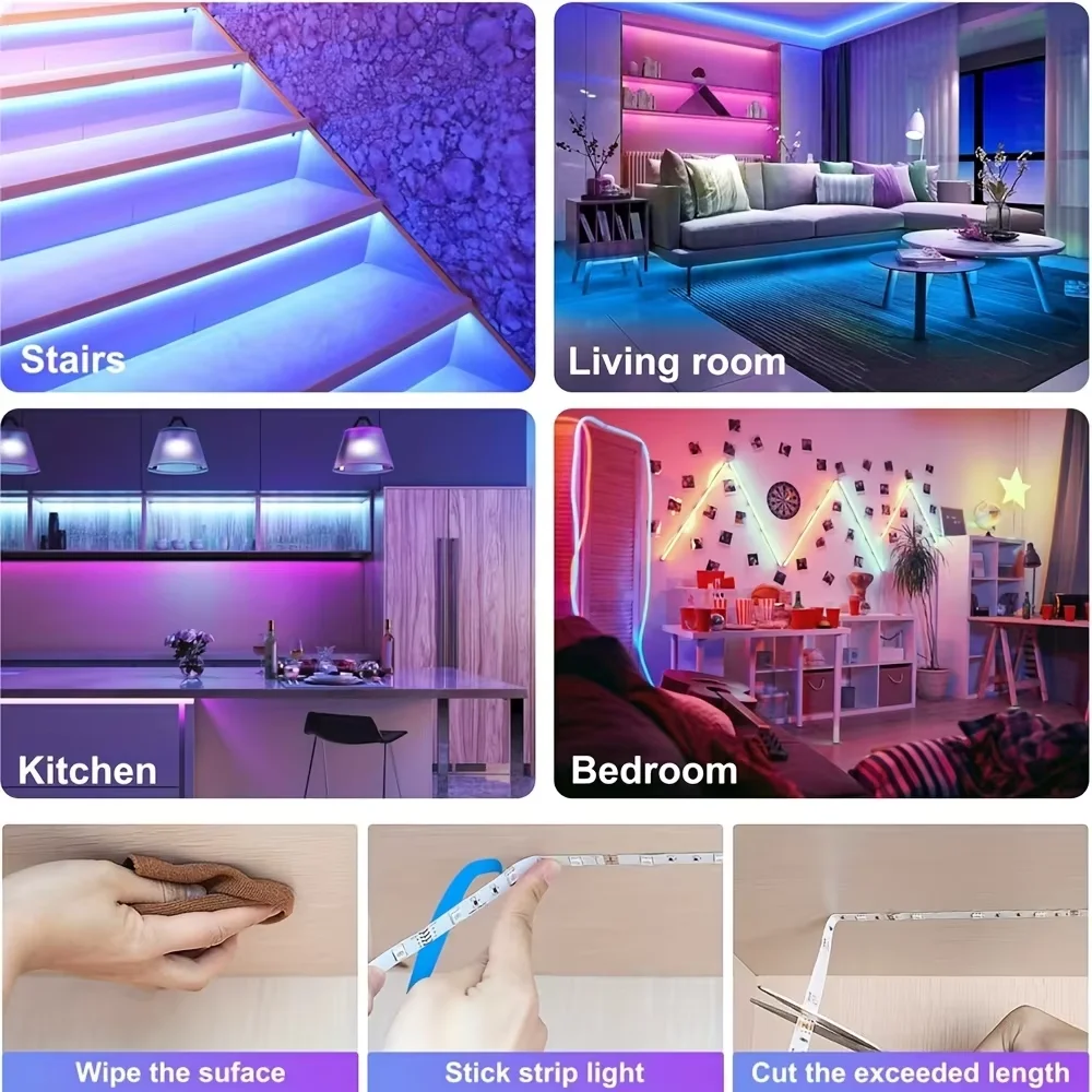 LED Strip Lights RGB SMD5050 1M-40M Led Strip Diode Tape Ribbon Music Sync 16Million Colors Changing for Party Home TV BackLight