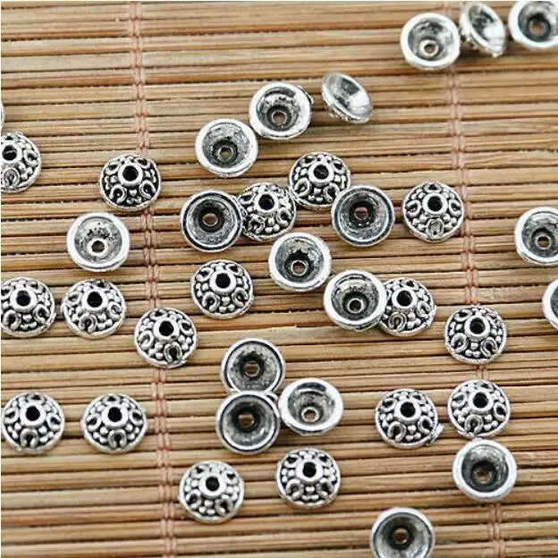 180 pz 6mm foro 1.2mm argento tibetano tono 6mm bead cap HWEF1704