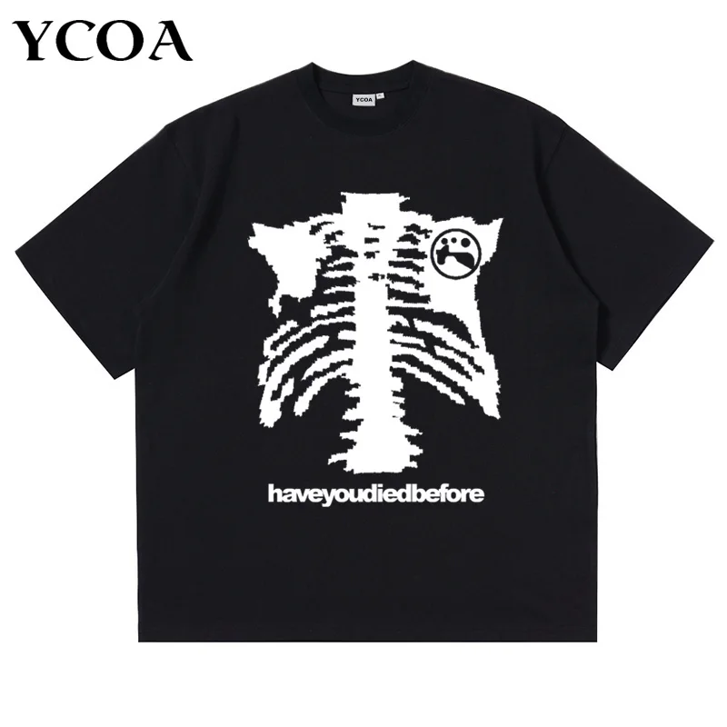 Camiseta de algodón de gran tamaño para hombre, ropa gótica negra con gráfico Harajuku, ropa informal estilo Hip Hop Y2k, camisetas de manga corta, ropa estética