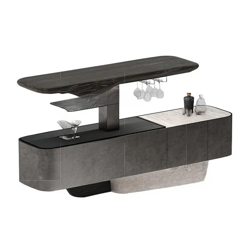 Lifting side cabinet, light luxury and high-end feeling against the wall, family villa marble, storage wine cabinet