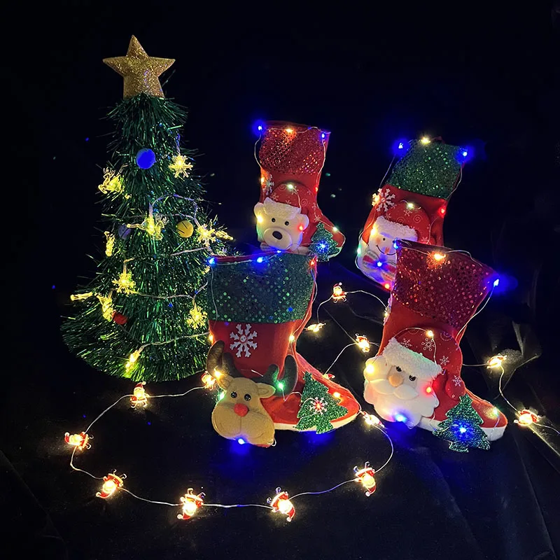 12 Style Christmas LED Light up Stockings Socks Santa Claus Hanging Xmas Tree Ornaments Christmas Pendant For Home Xmas Gift Bag