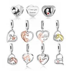 Fit Original Pan Charm Bracelet 925 Silver Horse With Girl Are Best Friends Bead For Making Women Pets Lover Berloque 2024