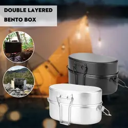 Aluminum Lunch Box Camping Military Training Double-layer Lunch Lunch Handle Cookware Portable Box Box Picnic P9M2