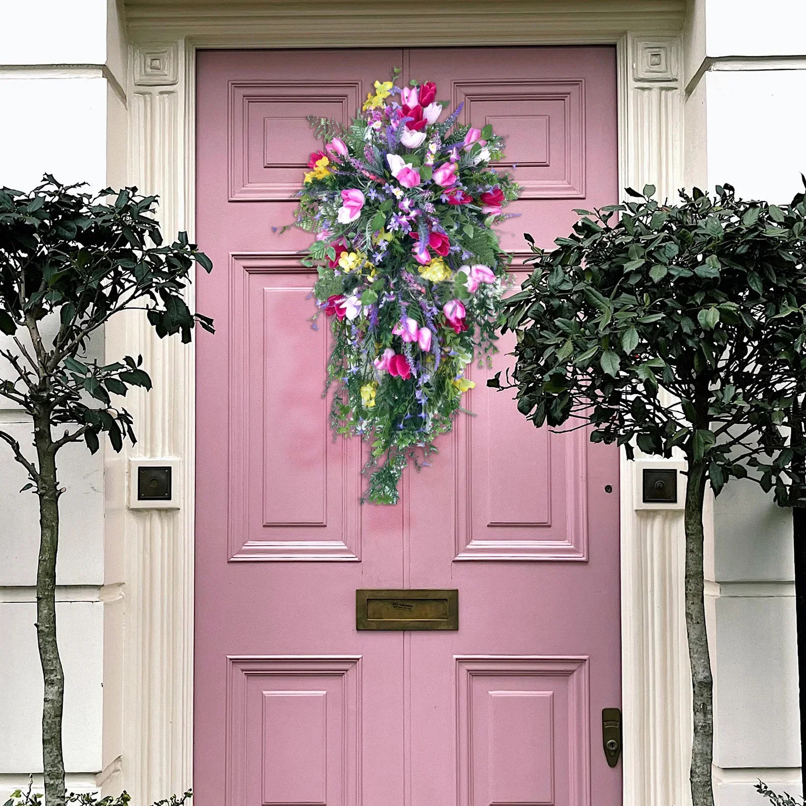 Purple Tulip Wreath Lilac Tulip Hyacinth Hydrangea Colorful Spring Summer Wreath Front Door Hanging Ornaments Home Decor Swag