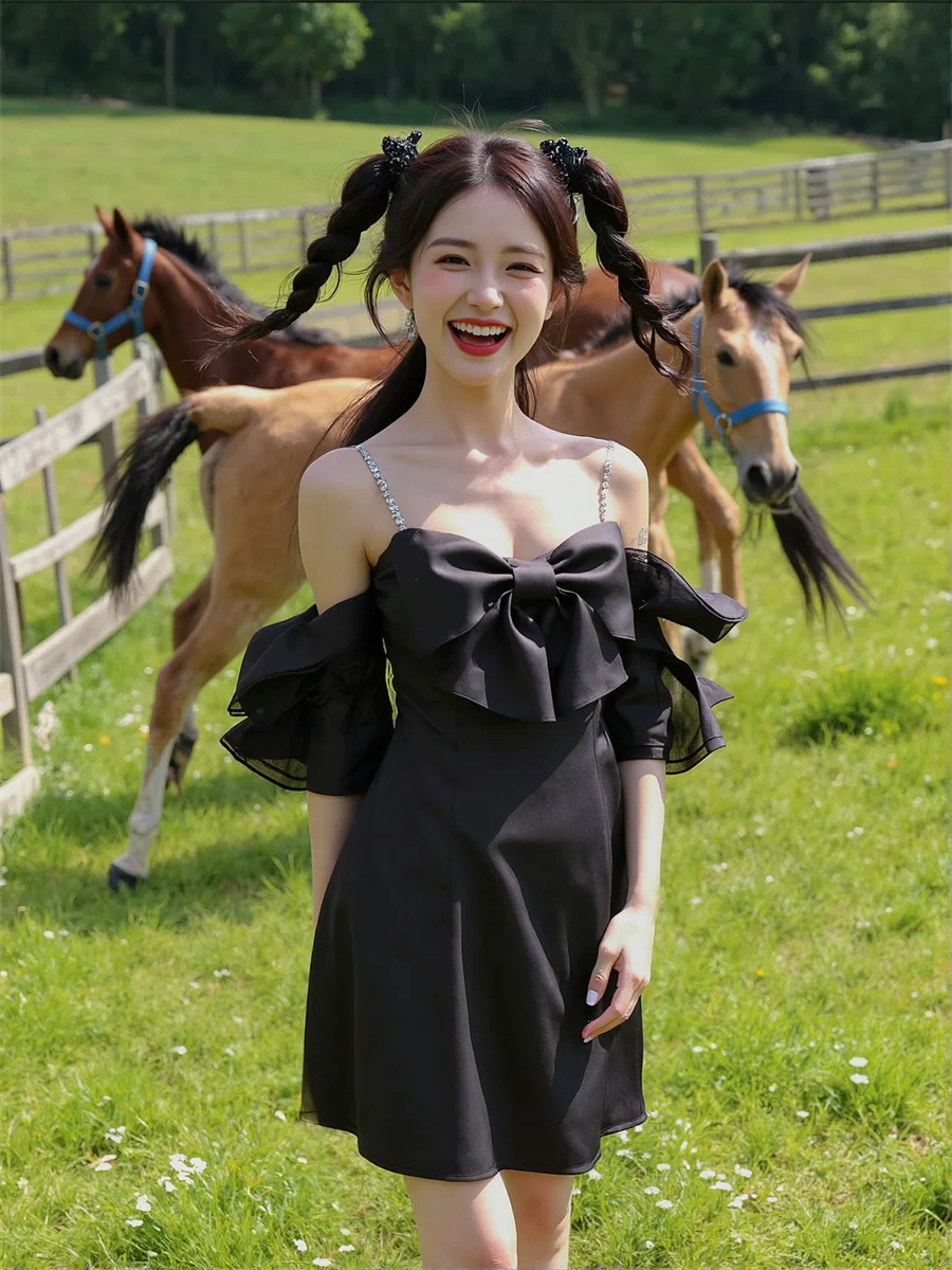 Vestido de fiesta de día para mujer, Sexy, corte en A, manga abombada, cuello en V, plisado, volantes, fruncido, capa apilada escalonada