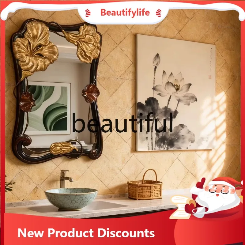 

a50 French retro makeup mirror wall-mounted bathroom bathroom mirror European classical bedroom vanity mirror