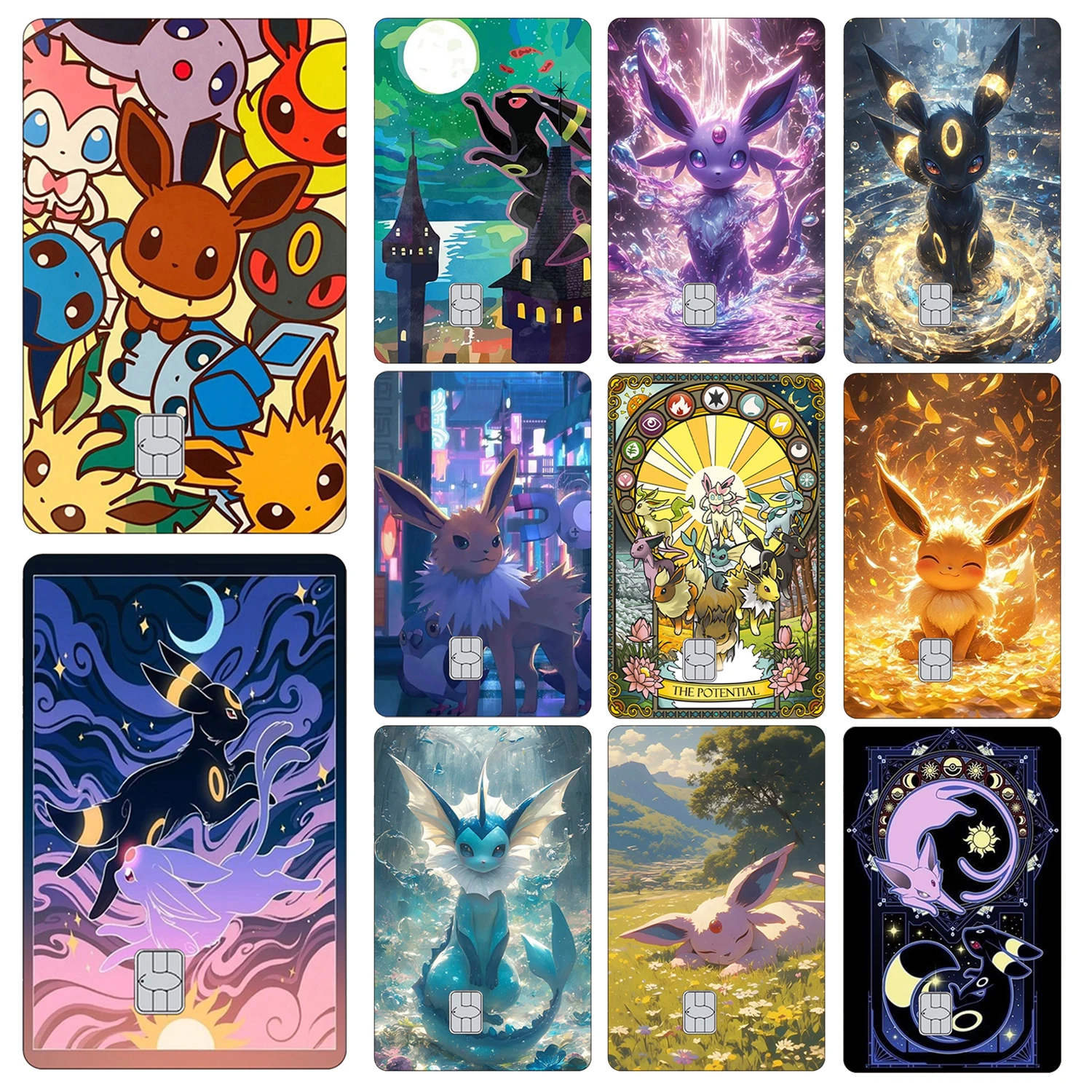 

Cute Eeveelution Series Credit Card Skin Stickers Pocket Monsters Sticker for VISA Card Bank Bus Subway Access Card Decoration