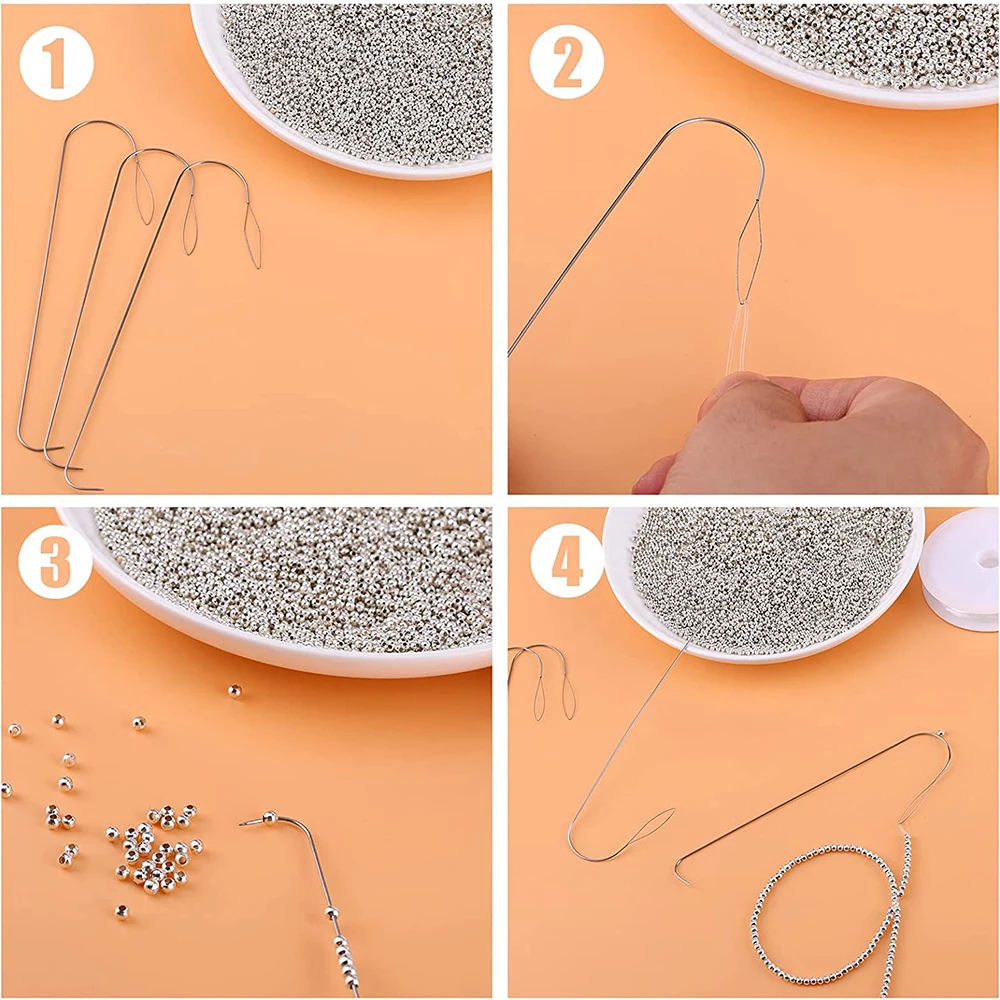 5PCS Curved Beading Needles String Bead Needles Stainless Steel Beading Needles Bead Spinner Needle for Jewelry Bracelet Making