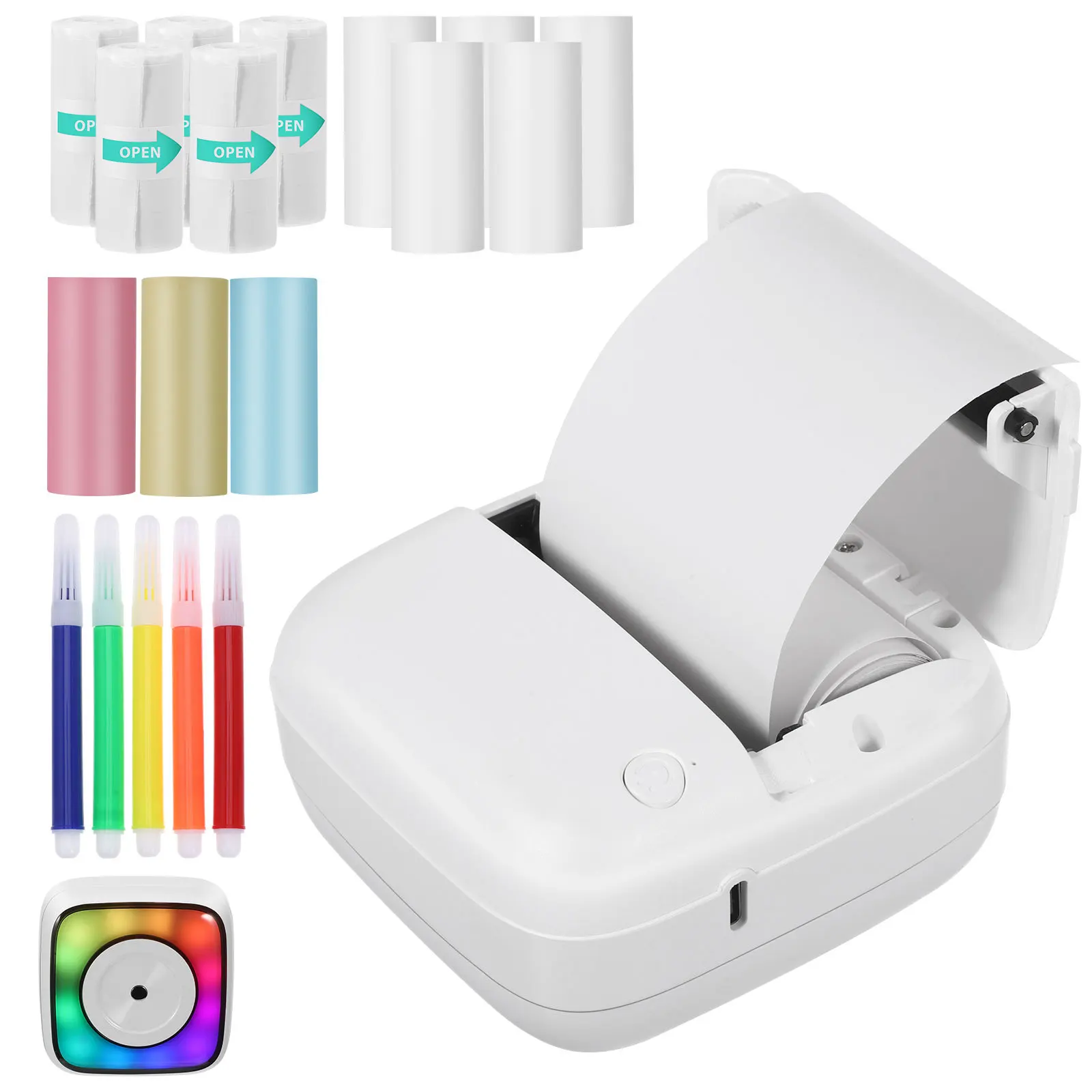 1 Set Mini Thermal Printer Portable Pocket Size Wireless Sticker Printing Machine For Kids Students Small Inkless Label Printer