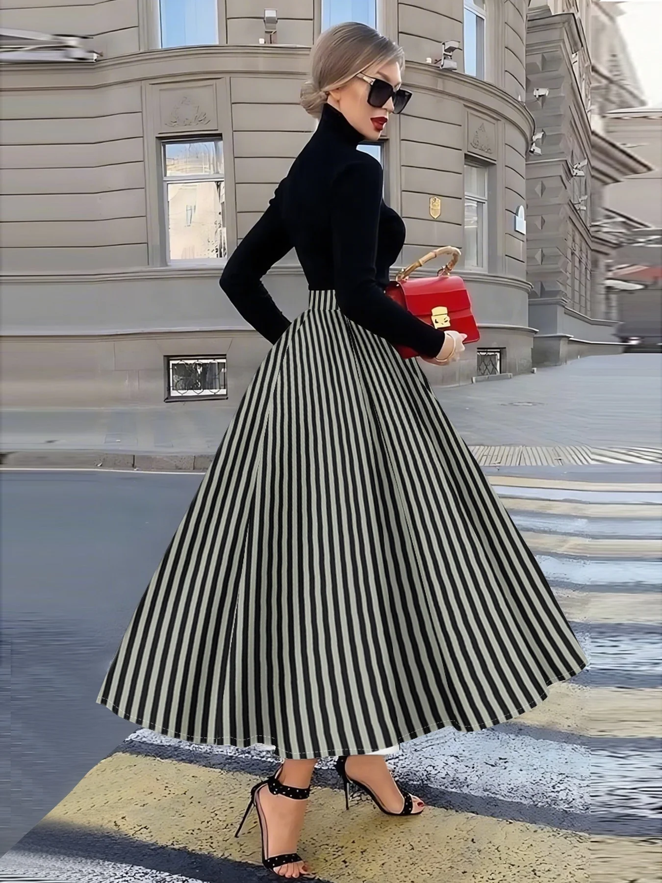 Women's A Line Skirt Casual High Waist Midi Skirt Summer Lightweight Pleated Skirt for Women Office Party Streetwear Fashion