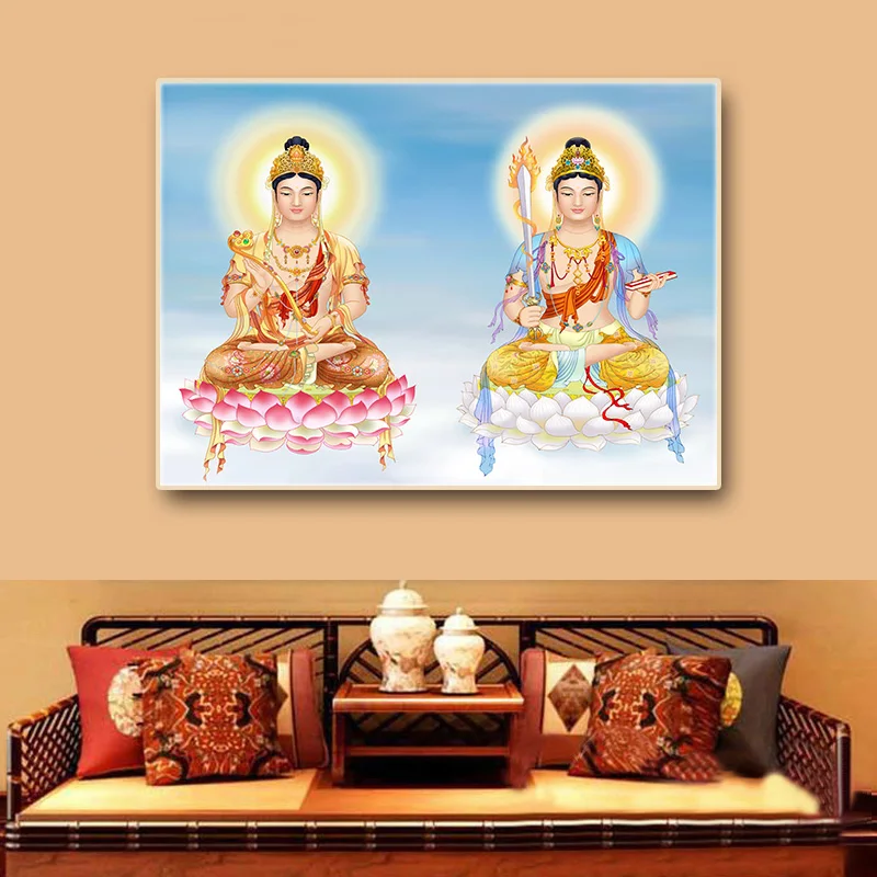 DIY Cross stitch kit Cotton thread full embroidery Manjusri Samantabhadra Bodhisattva Buddha Handmade crafts printing Stitchwork