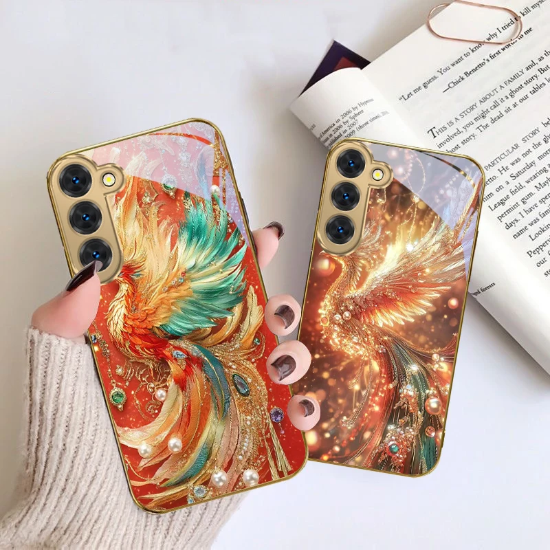 The dreamy phoenix surface For Samsung Galaxy S26 S20 FE S21 S22 S23 Plus S24 Ultra S25 Ultra S21 S25 22 Golden glass phone case