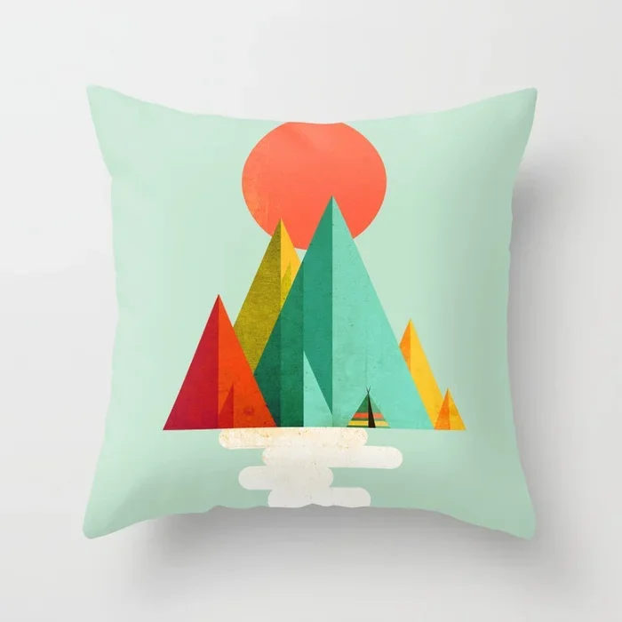 Polyester Pillow Cover Minimal Line Abstract Sunset Throw Pillow Case Sun Moutain Decorative Cushion Covers for Home Sofa Chair