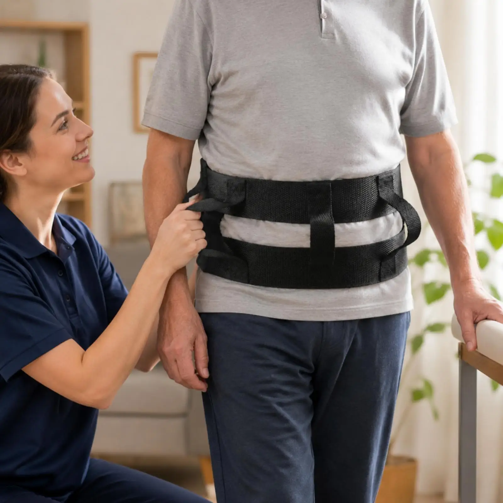 Transfer Belt for Patient Handling with Secure Metal Buckle and Hand Grips for Elderly Care