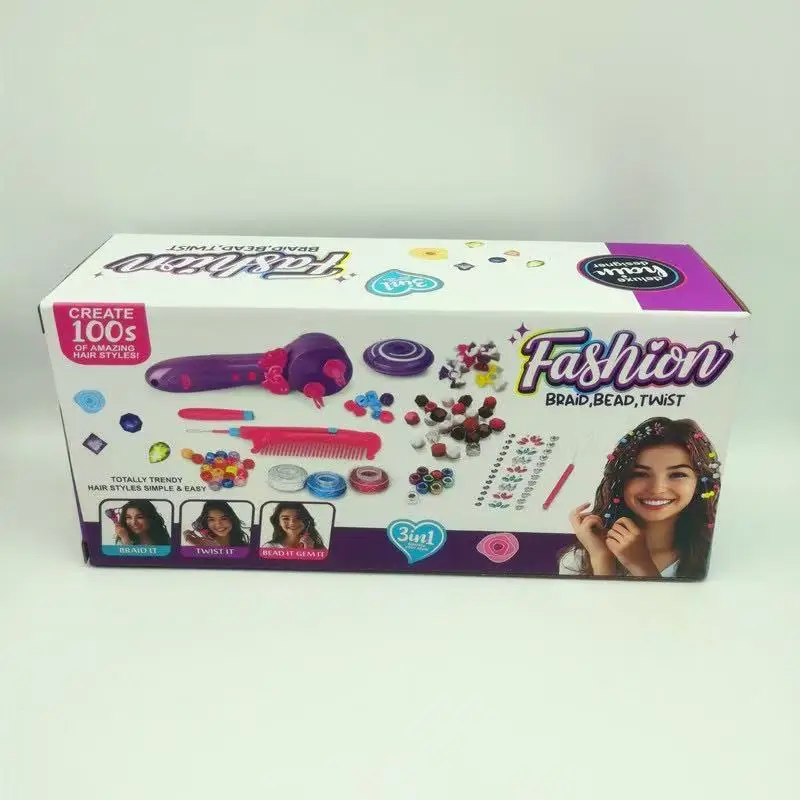 魔法の3in1ヘアスタイリング電動編み機ビーズDIYごっこ遊びおもちゃ 女の子向け3～6歳 子供用ヘアアクセサリー