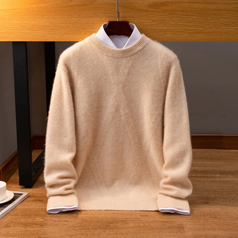 DjzDsm Men's 100% Cashmere Sweater O-neck Top Business Sweater Casual Knitted Sweater Warm Cashmere Sweater Autumn/Winter