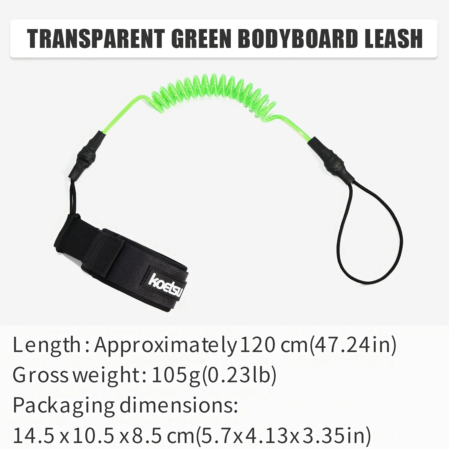 KOETSU Bodyboard-Leash, 5 mm TPU-Spiral-Surfleash mit Klettverschluss am Handgelenk und Schnellverschluss-Zuglasche – Detail 11